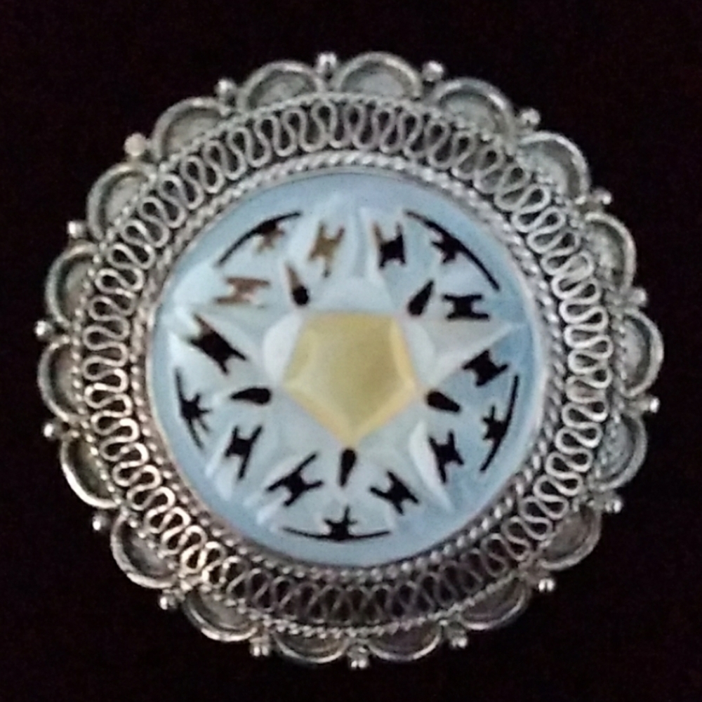 VTG 950 Sterling Silver Carved MOP Pendant Pin